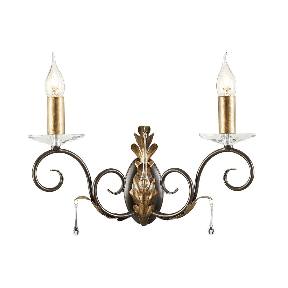 Loops Twin Wall Light Sconce Handmade Glass Droplets Bronze Gold Led E14 60W Bulb