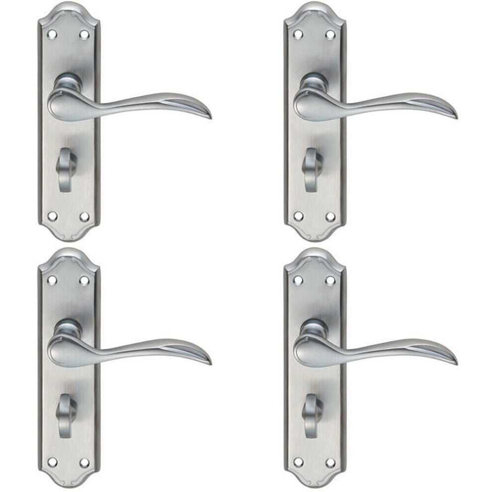 4X Pair Curved Door Handle Lever On Bathroom Backplate 180 X 45Mm Satin Chrome 5056524210710