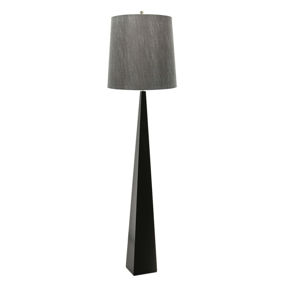 Floor Lamp Tapered Column Dark Grey Faux Silk Shade Black LED E27 100W Bulb