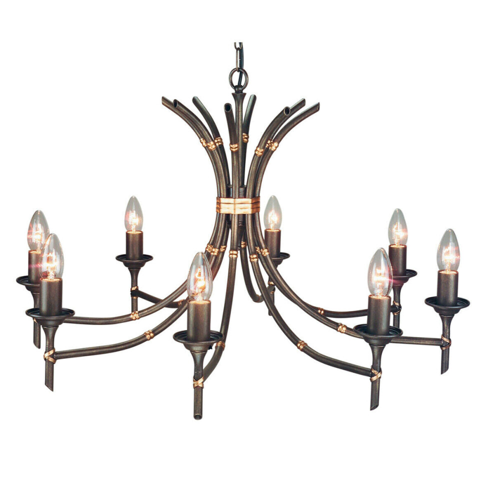 8 Bulb Chandelier LIght Tied Bamboo Canes Style Bronze Patina LED E14 60W
