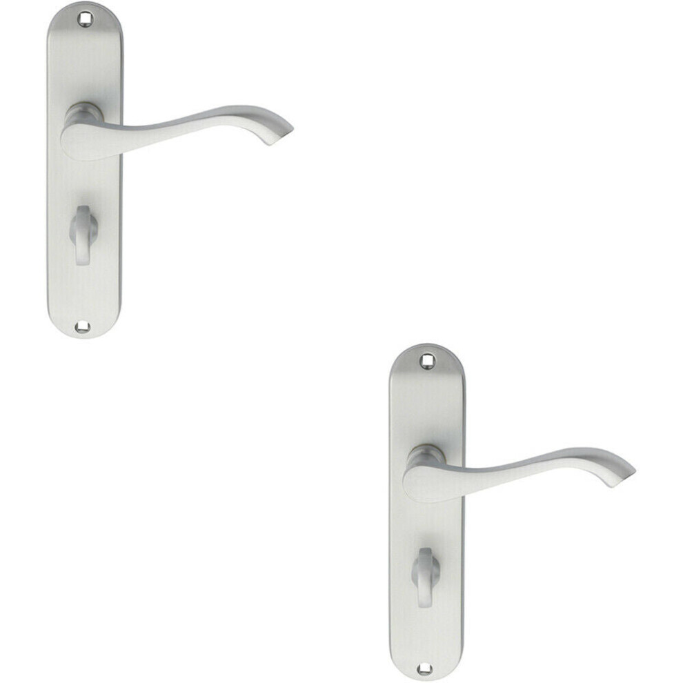 Loops 2X Pair Curved Handle On Chamfered Bathroom Backplate 180 X 40Mm Satin Chrome