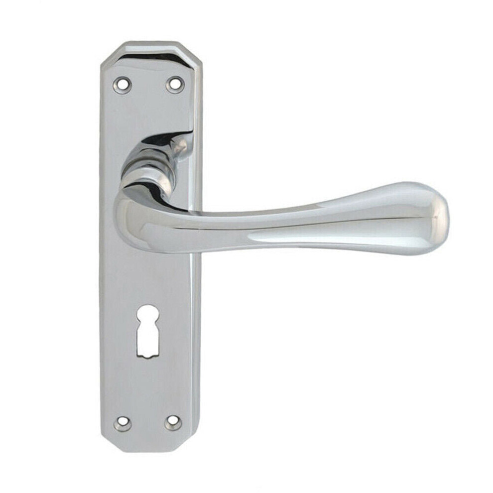 PAIR Heavy Duty Handle on Angular Lock Backplate 180 x 40mm Polished Chrome