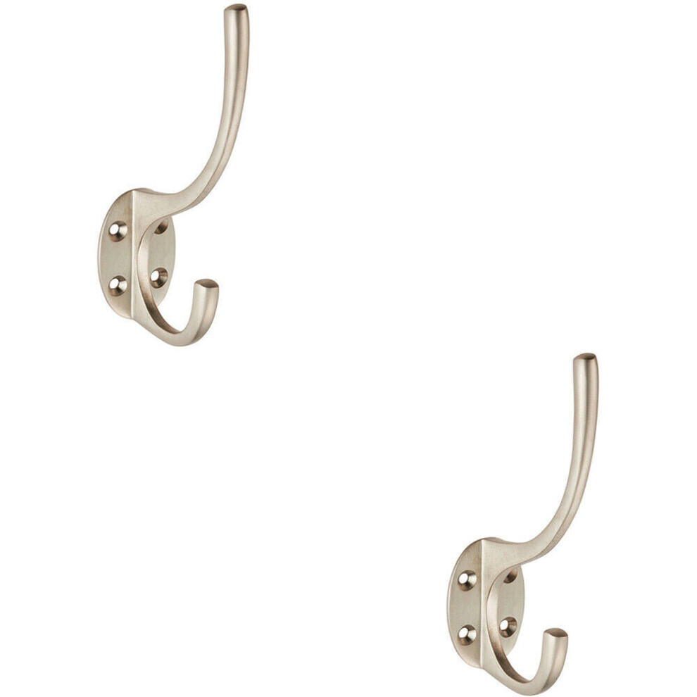 2X Victorian Hat & Coat Hook On Oval Backplate 64Mm Projection Satin Nickel 5056492588361