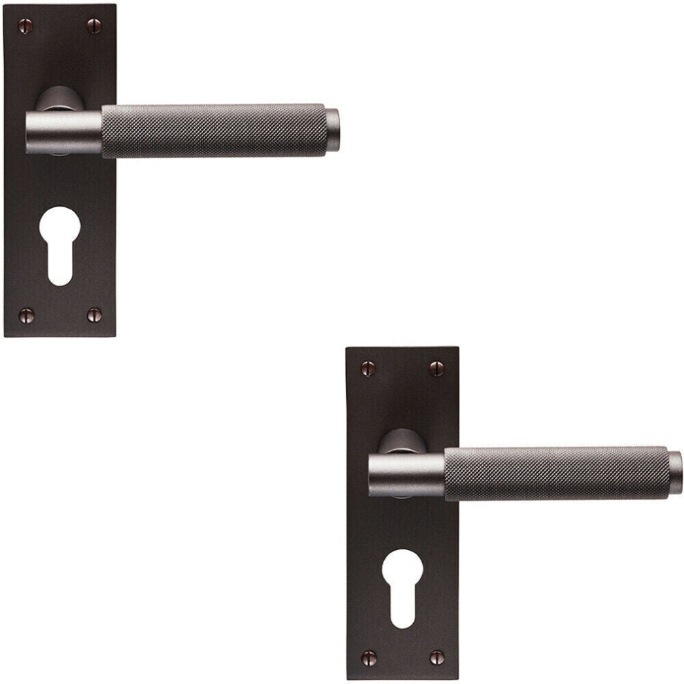 Loops 2X Pair Knurled Round Handle On Slim Euro Lock Backplate 150 X 50Mm Matt Bronze