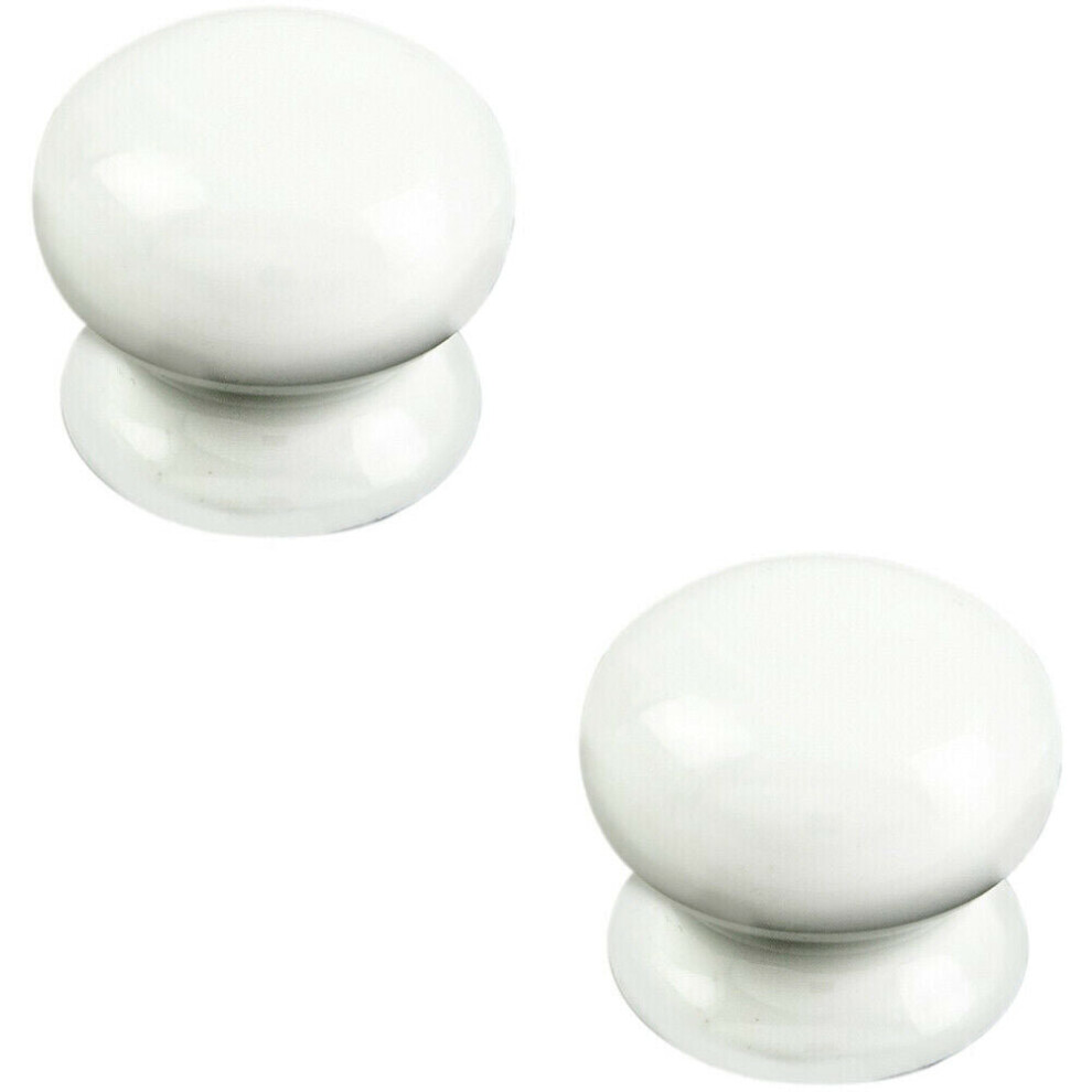 2x Round Porcelain Cupboard Door Knob 43mm Diameter White Antique Cabinet Handle