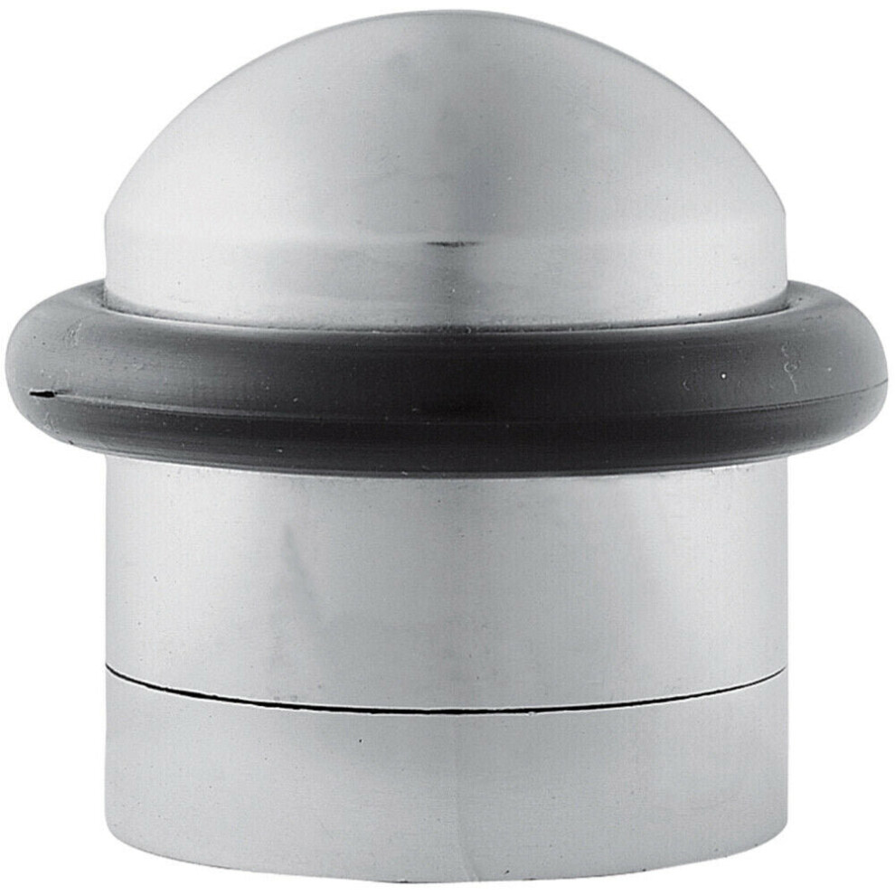 Loops Dome Topped Floor Mounted Door Stop Rubber Buffer 38Mm Dia Satin Chrome