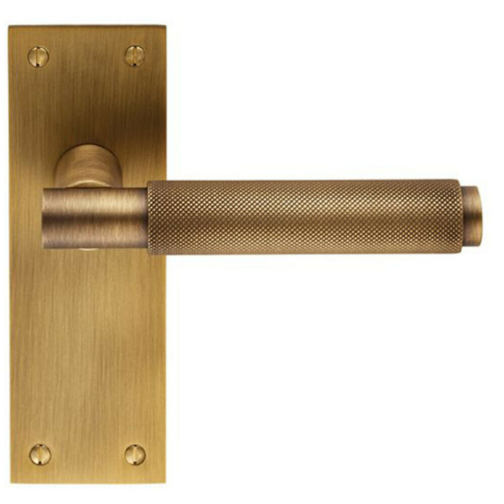 PAIR Knurled Round Handle on Slim Latch Backplate 150 x 50mm Antique Brass