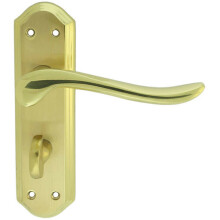 PAIR Curved Lever on Sculpted Bathroom Backplate 180 x 48mm Satin/Polished Brass