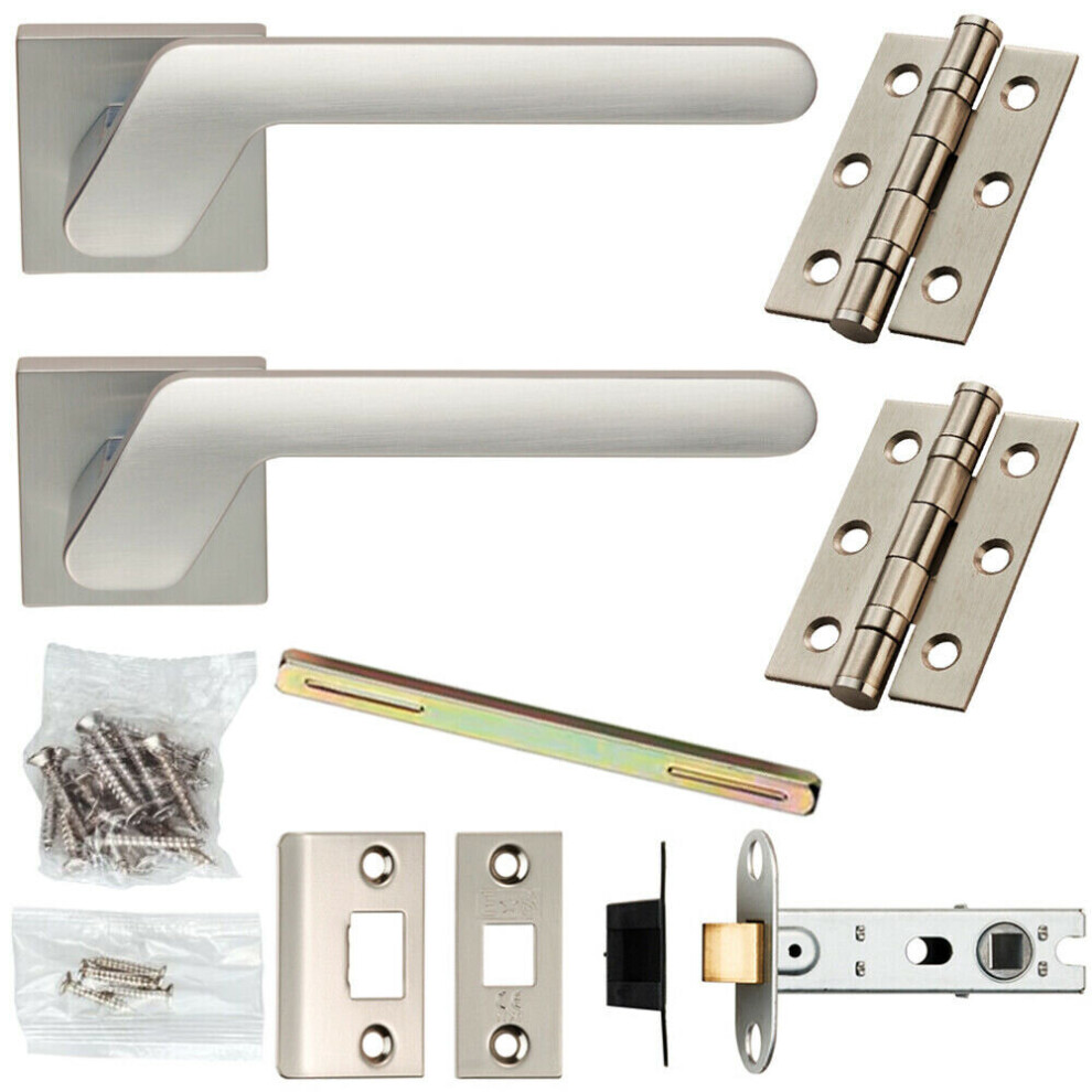 Door Handle & Latch Pack Satin Chrome Modern Angled Bar Screwless Square Rose