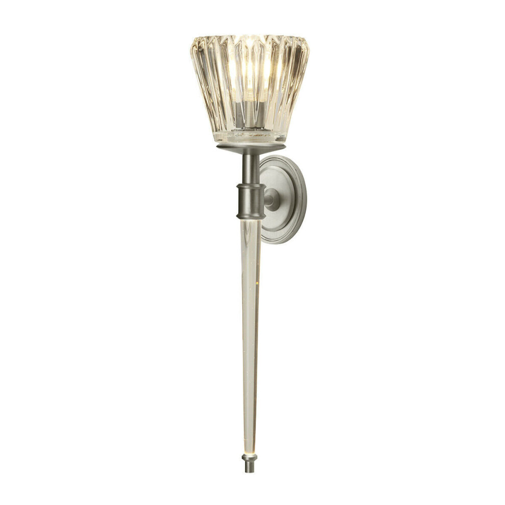 Loops Twin Wall Light Sconce Ip44 Ribbed Glass Integral Led Brushed Nickel G9 3.5W