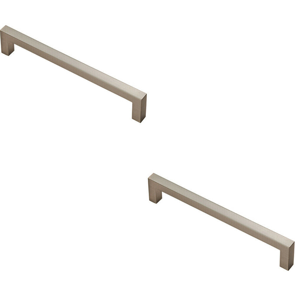 2X Square Block Pull Handle 170 X 10Mm 160Mm Fixing Centres Satin Nickel 5056492588156