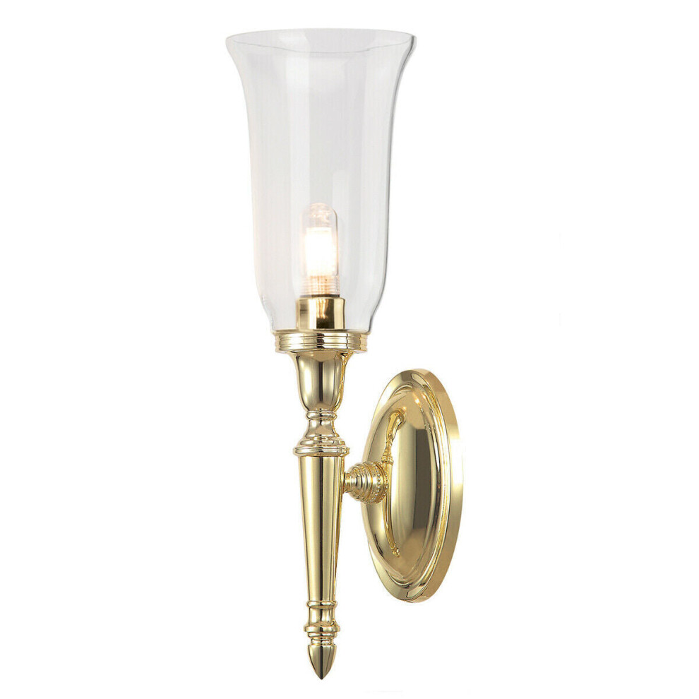 IP44 Wall Light Tall Clear Glass Shade LED Included Polished Brass LED G9 3.5W