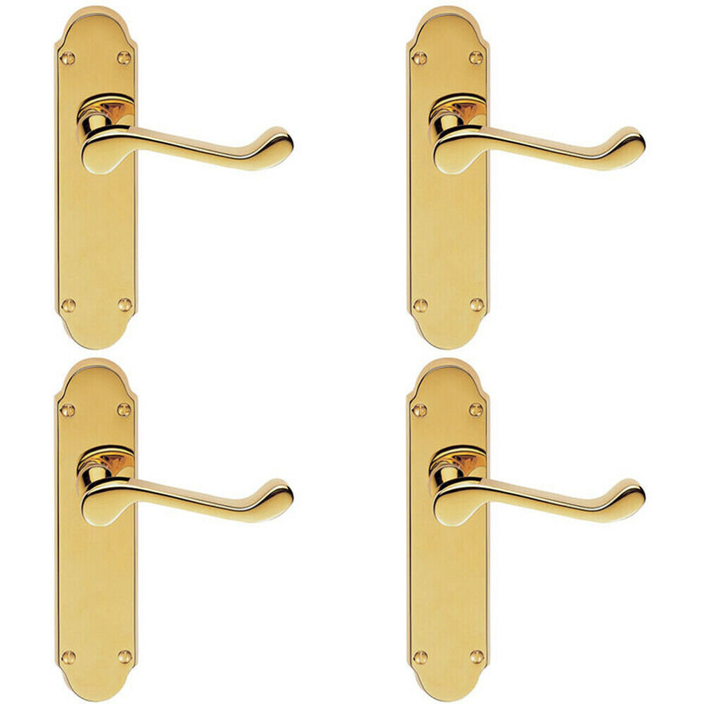 4x PAIR Victorian Upturned Handle on Latch Backplate 170 x 42mm Stainless Brass