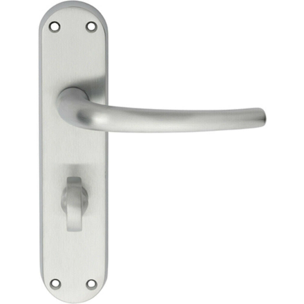Pair Slim Round Bar Lever On Shaped Bathroom Backplate 185 X 40Mm Satin Chrome 5056492581638