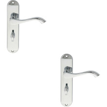 2x PAIR Curved Lever on Chamfered Bathroom Backplate 180 x 40mm Polished Chrome