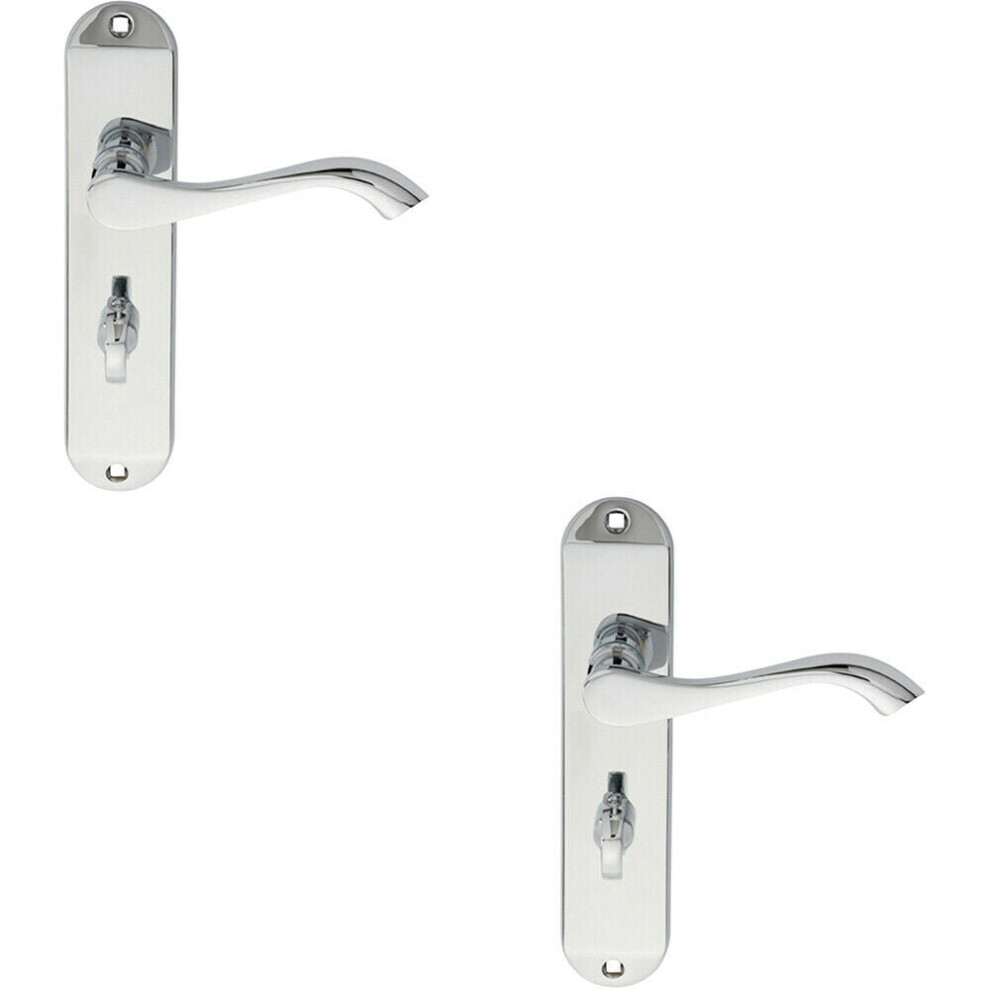2X Pair Curved Lever On Chamfered Bathroom Backplate 180 X 40Mm Polished Chrome 5056492597882