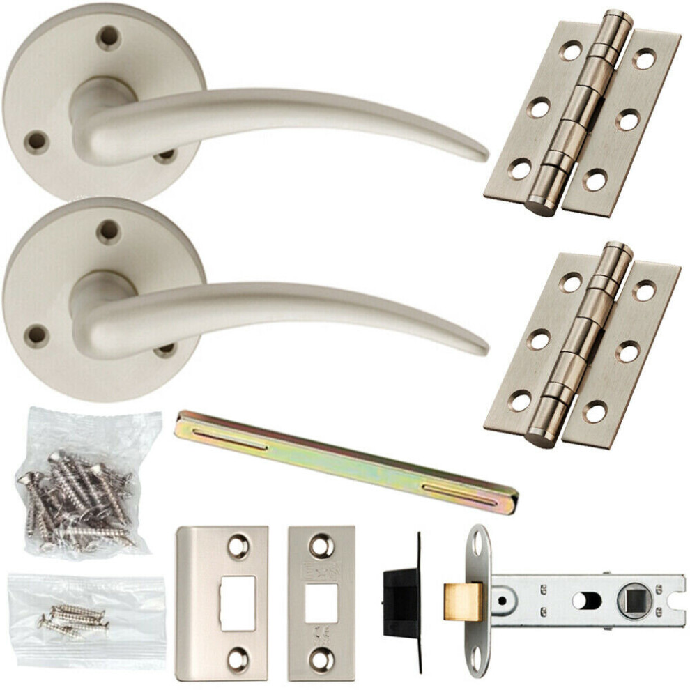 Door Handle & Latch Pack Satin Chrome Slimline Bar Lever Screwless Round Rose