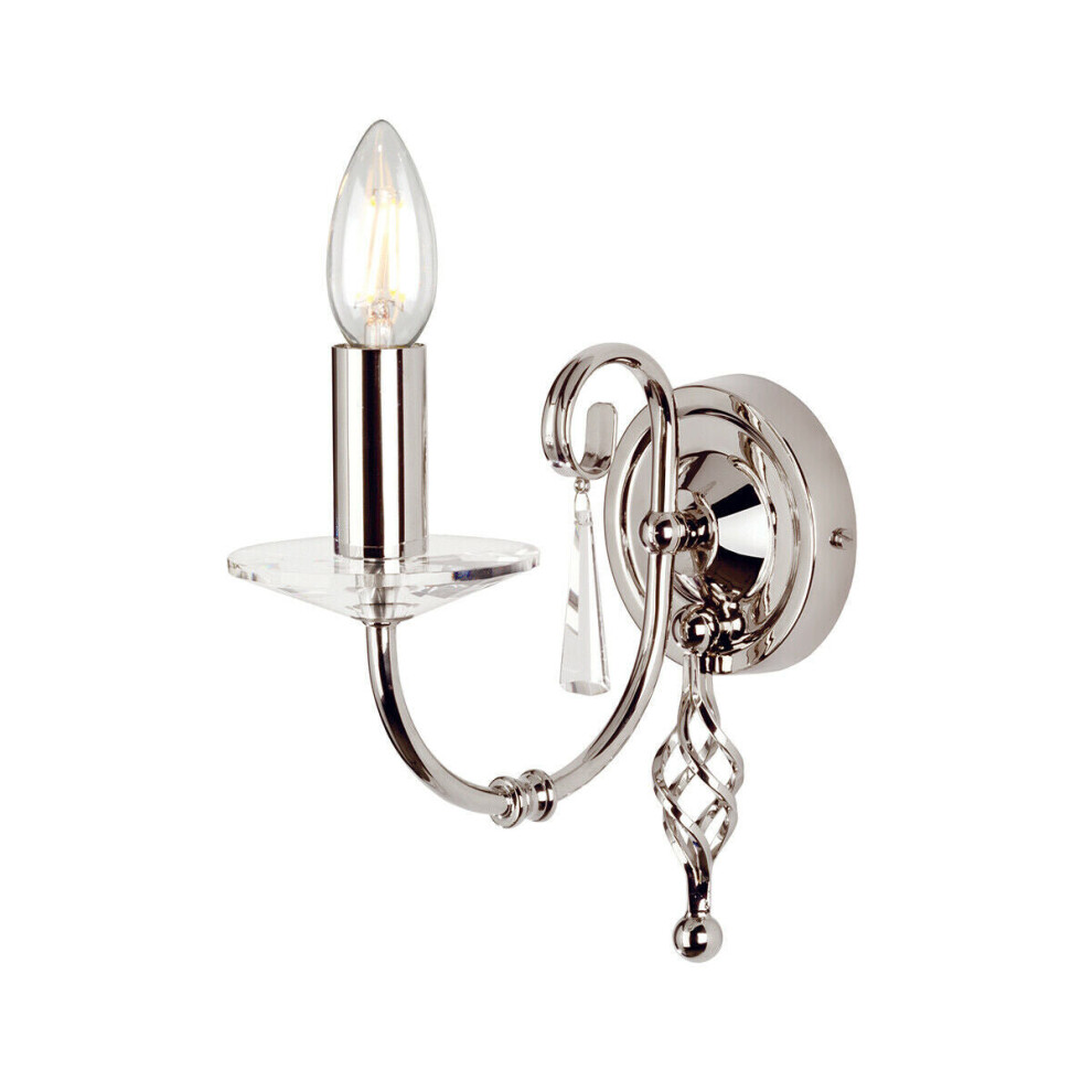 Loops Wall Light Cut Glass Droplets Swirl Finial Highly Polished Nickel Led E14 60W