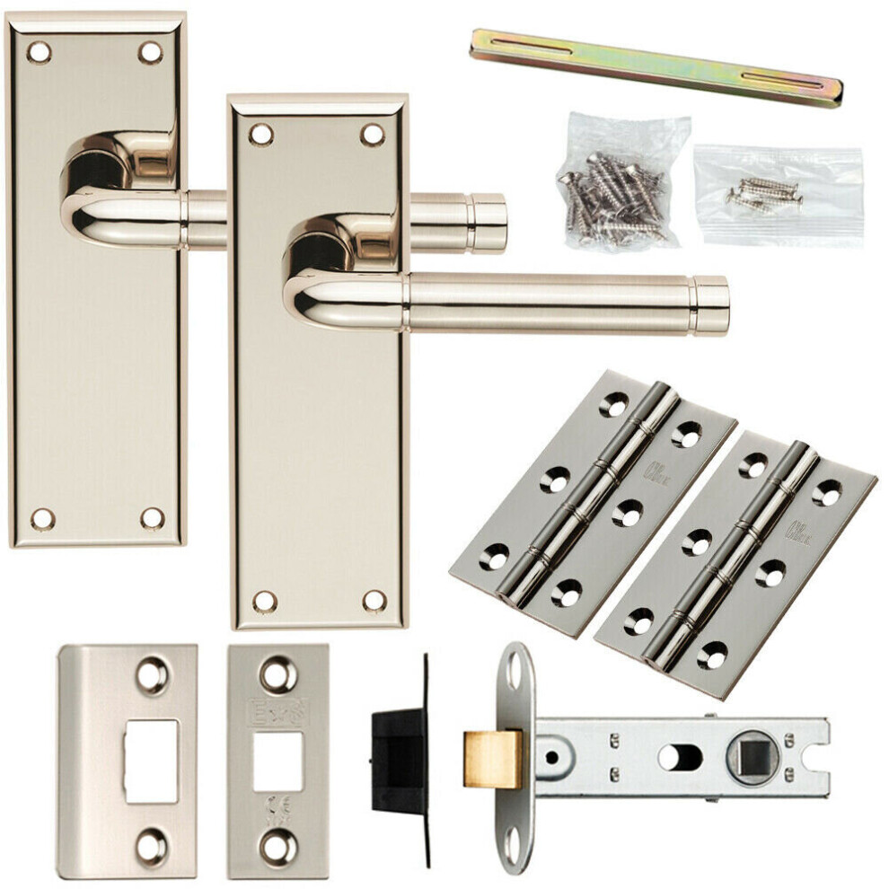 Door Handle & Latch Pack Polished & Satin Nickel Round Lever Latch Backplate