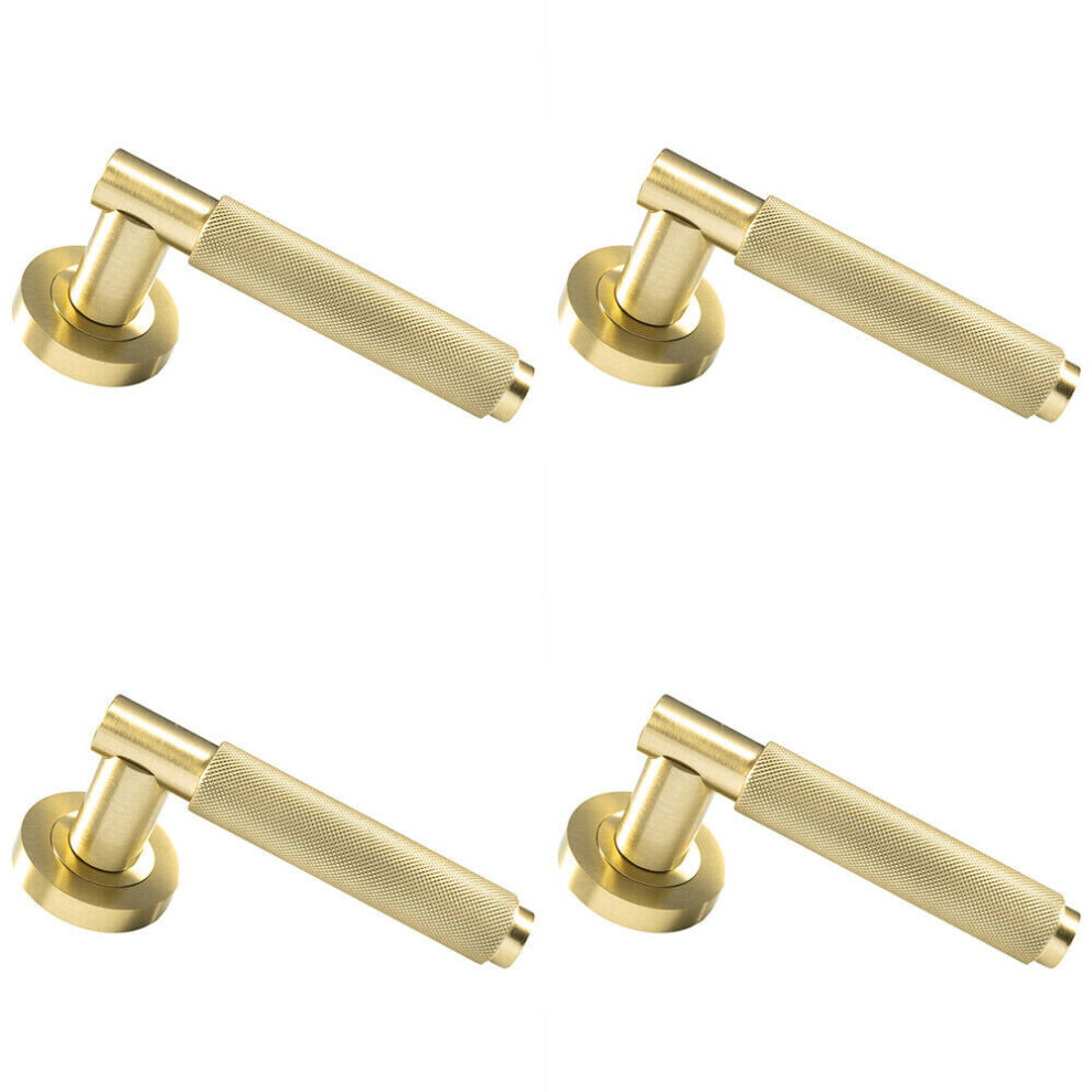 Loops 4X Pair Knurled Grip Round Bar Handle On Round Rose Concealed Fix Satin Brass