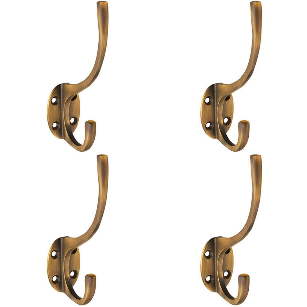 Loops 4X Victorian Hat & Coat Hook On Oval Backplate 64Mm Projection Antique Brass