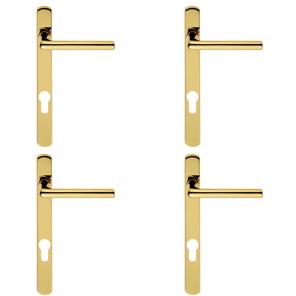 4x PAIR Straight Lever on Narrow Euro Lock Backplate 220 x 26mm Stainless Brass