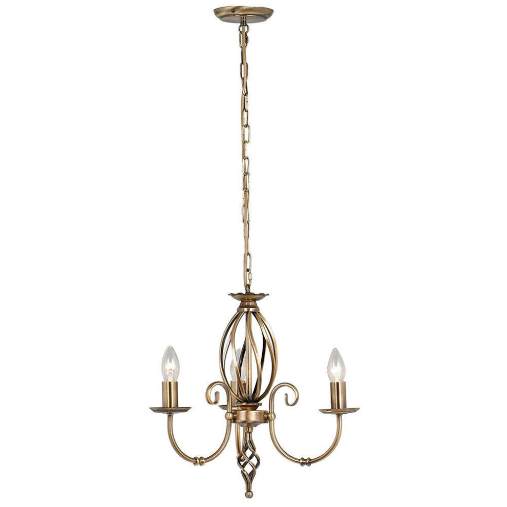 3 Bulb Chandelier LIght Artisan Knot Twist Detail Aged Brass LED E14 60W