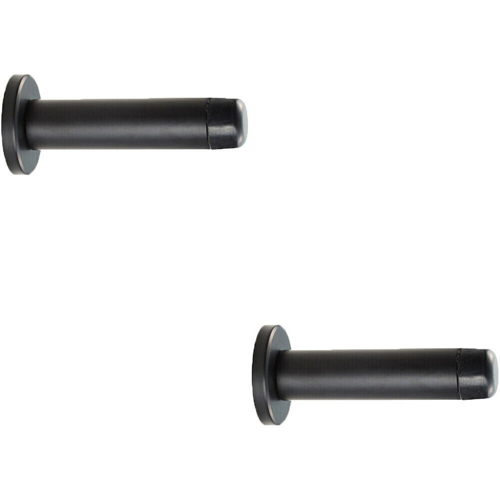 Loops 2X Rubber Tipped Doorstop Cylinder With Rose Wall Mounted 70Mm Matt Black