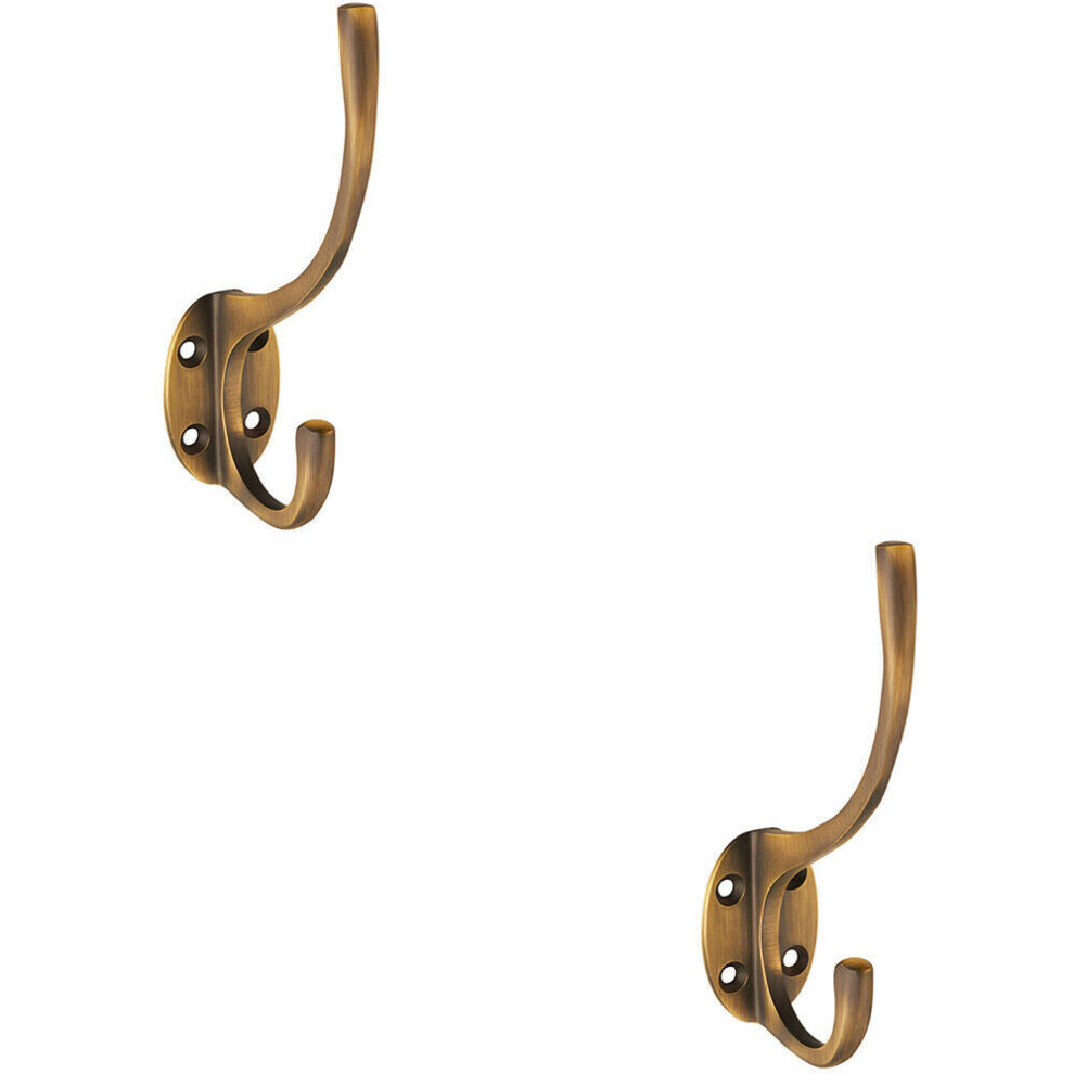 Loops 2X Victorian Hat & Coat Hook On Oval Backplate 64Mm Projection Antique Brass