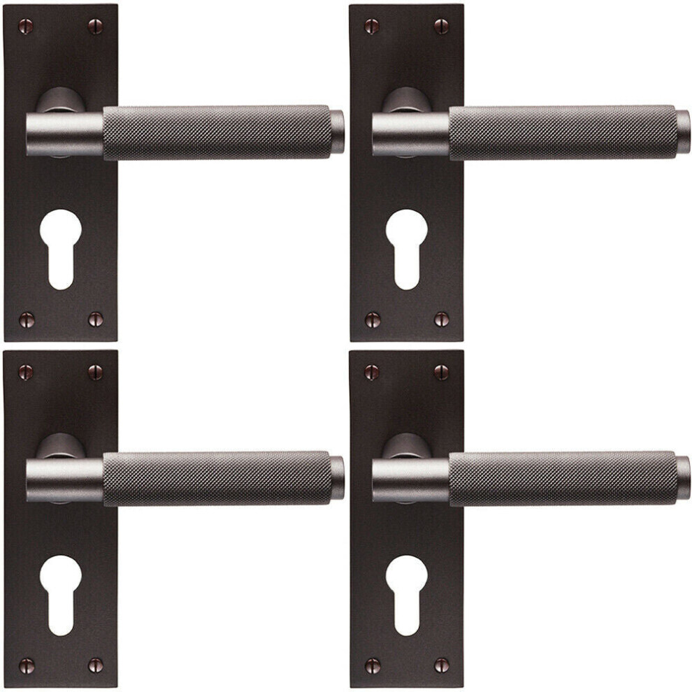 Loops 4X Pair Knurled Round Handle On Slim Euro Lock Backplate 150 X 50Mm Matt Bronze