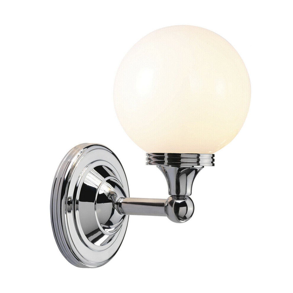 IP 44 Wall Light Globe Style Opal Glass Shade Polished Chrome LED G9 3.5W