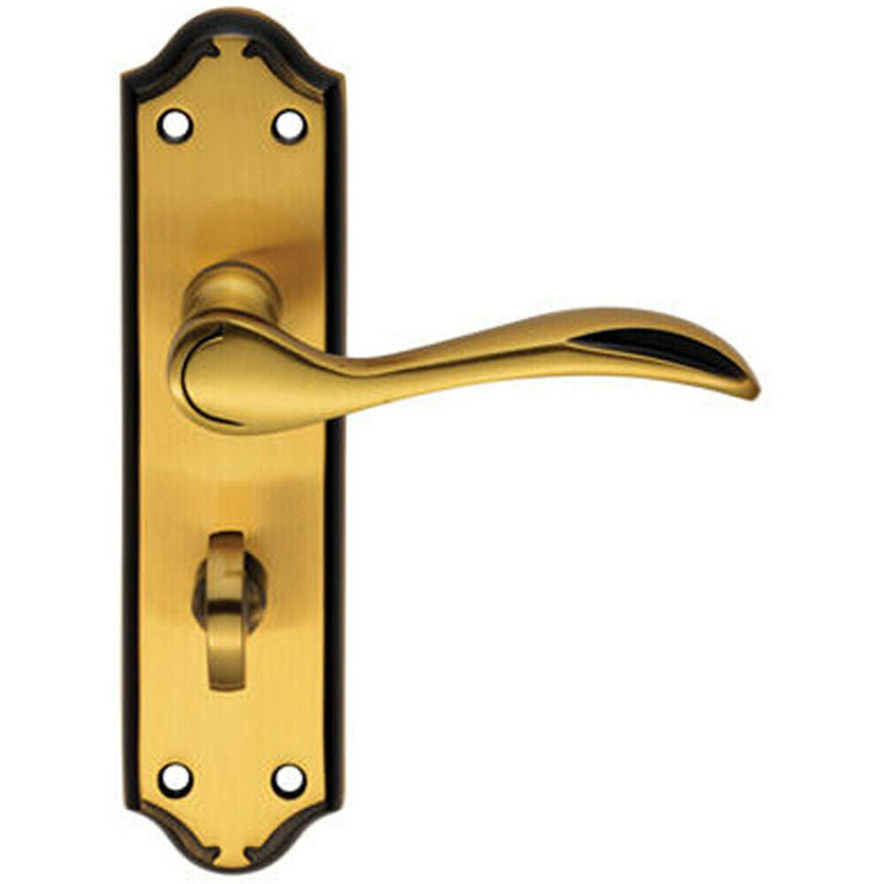 Pair Curved Door Handle Lever On Bathroom Backplate 180 X 45Mm Brushed Bronze