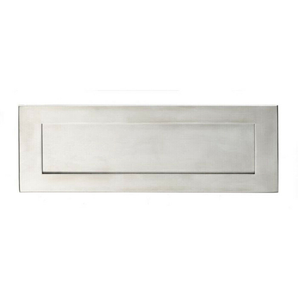 Sprung Inward Opening Letterbox Plate 275Mm Fixing Centres Satin Steel 5056492581409