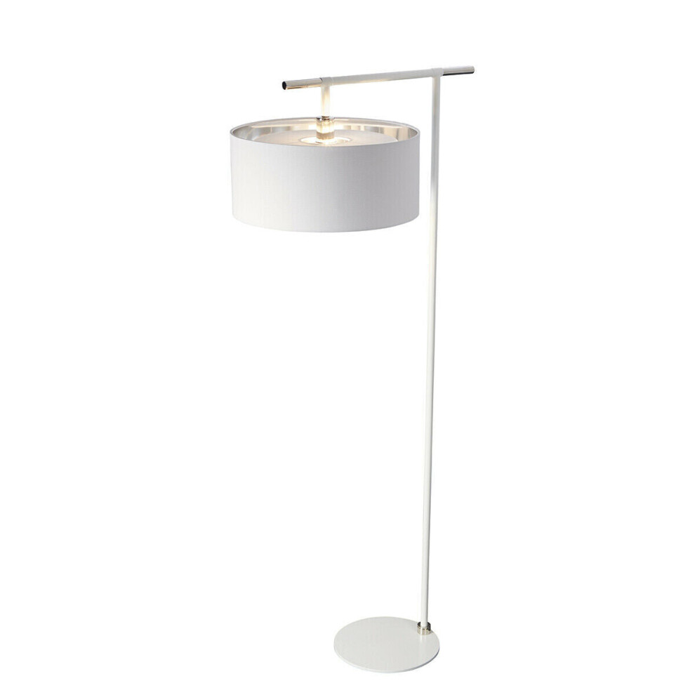 Loops Floor Lamp Shade Silver Metallic Lining White/Polished Nickel Led E27 60W