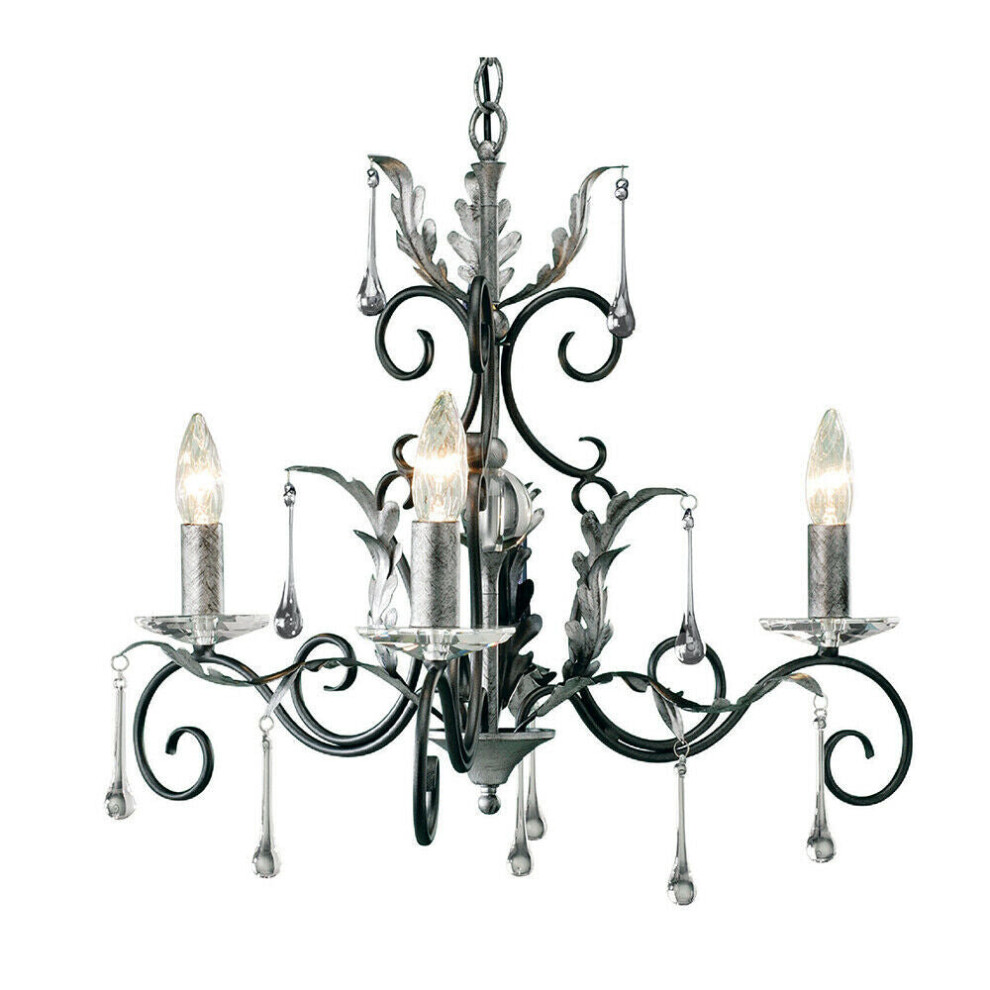 3 Bulb Handmade Chandelier LIght Cut Glass Black Silver LED E14 60W