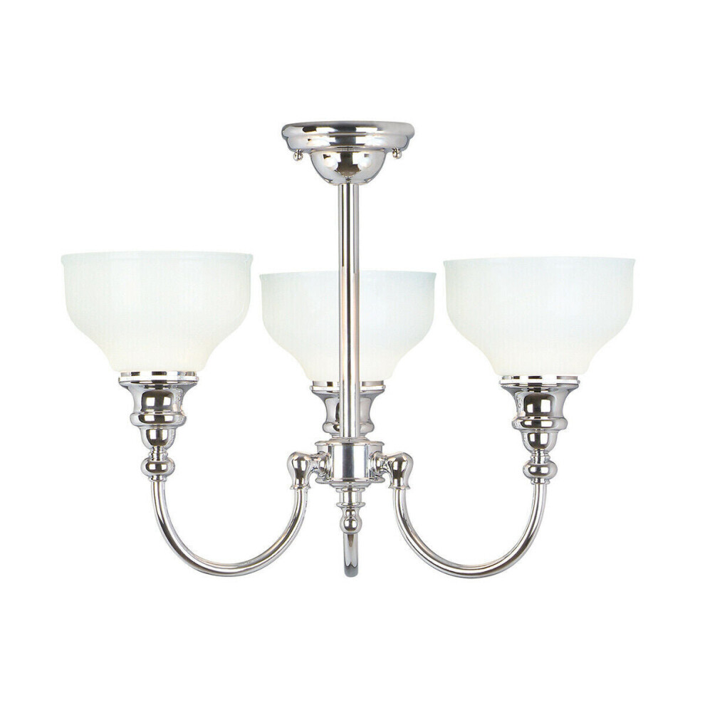 IP 44 3 Bulb Chandelier Glass Shades Polished Chrome LED G9 3.5W