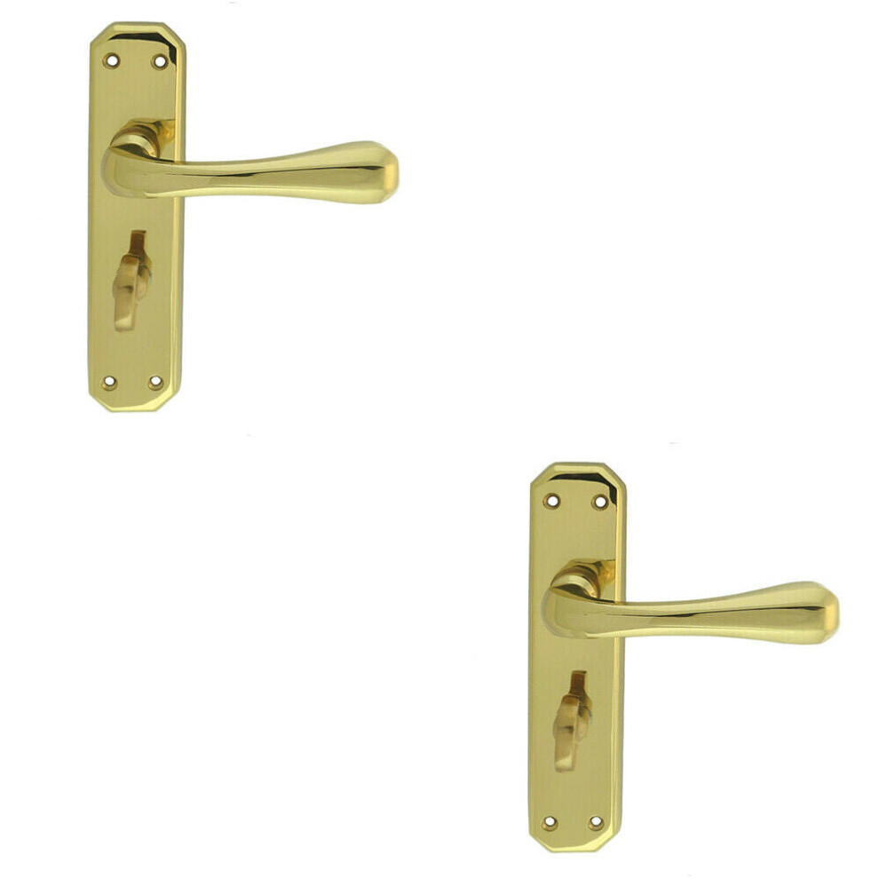2X Pair Heavy Duty Lever On Angular Bathroom Backplate 180 X 40Mm Polished Brass 5056492598018