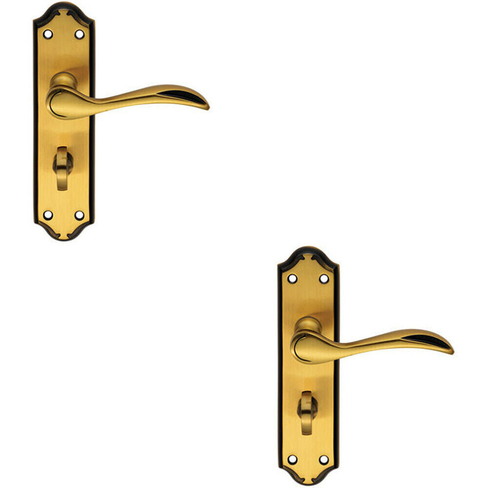 Loops 2X Pair Curved Door Handle Lever On Bathroom Backplate 180 X 45Mm Brushed Bronze