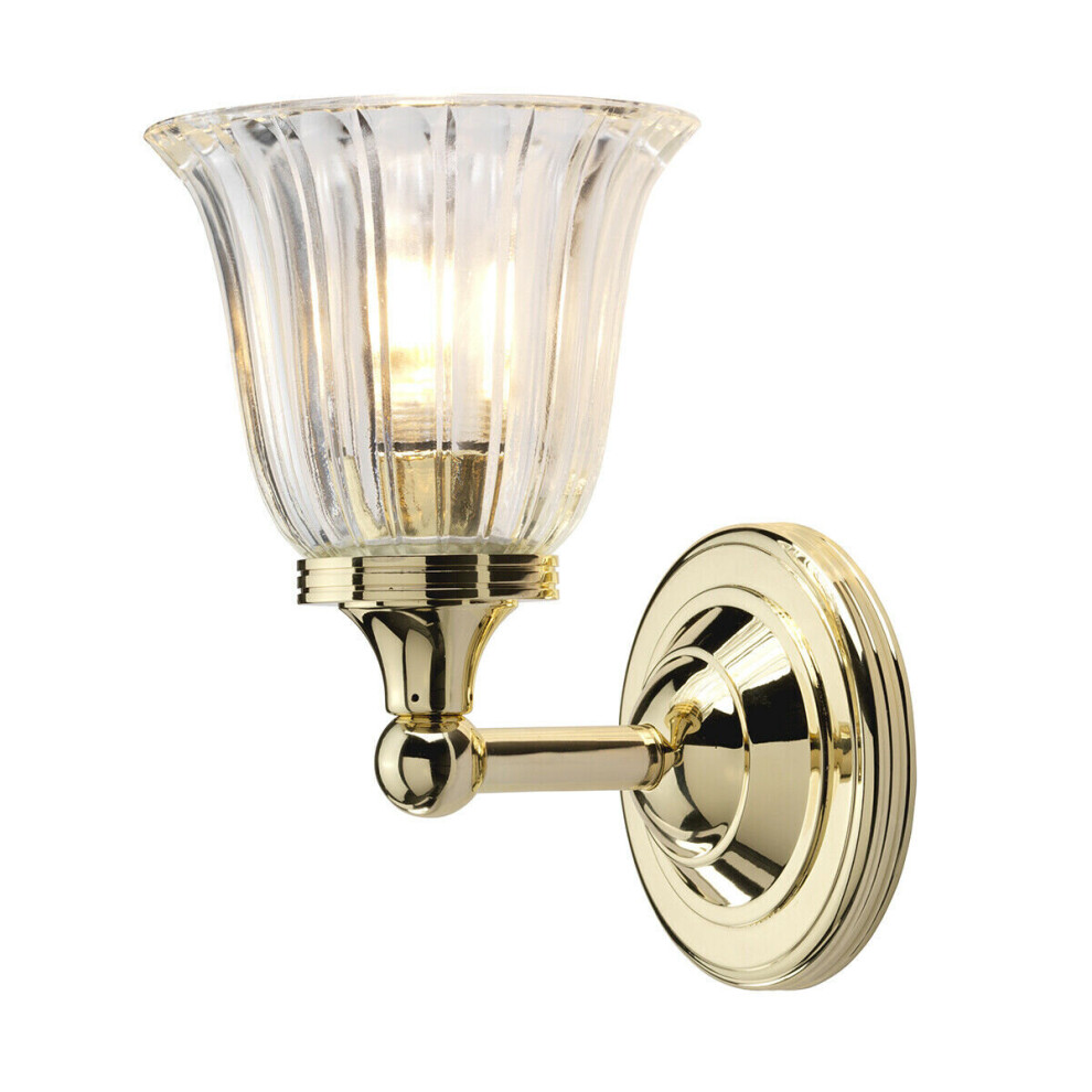 Loops Ip44 Wall Light Ribbed Clear Glass Led Included Polished Brass G9 3.5W