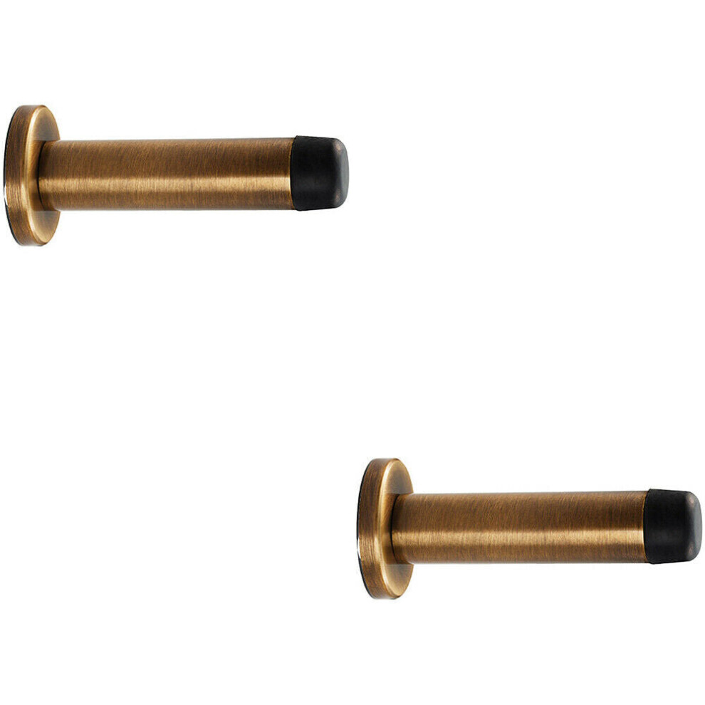 Loops 2X Rubber Tipped Doorstop Cylinder With Rose Wall Mounted 70Mm Antique Brass