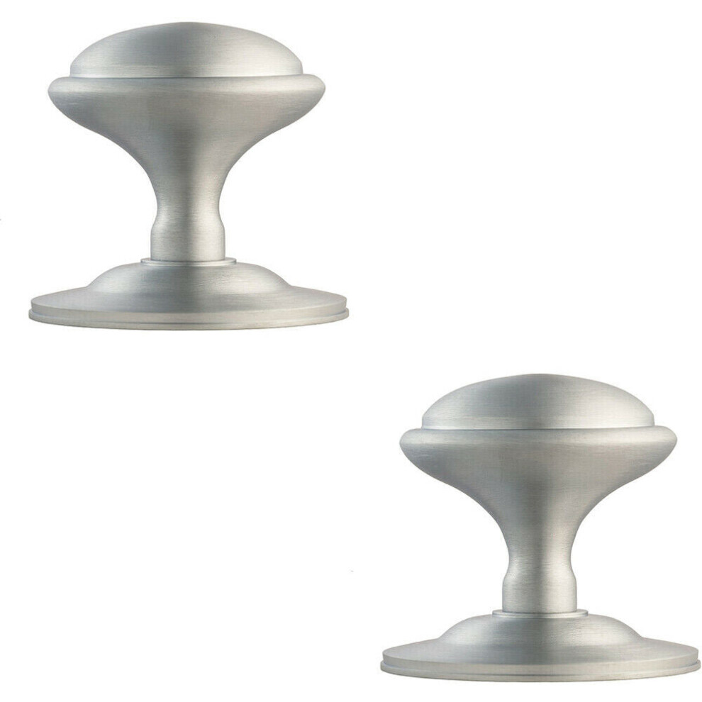 Loops 2X Round Victorian Centre Door Knob Satin Chrome 85Mm Rose Outdoor Handle