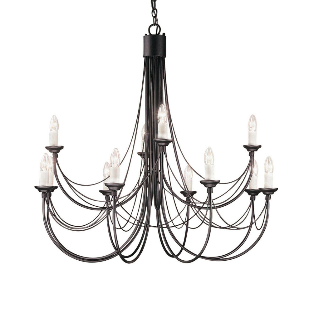 12 Bulb Chandelier Hanging Pendant LIght Black LED E14 60W Bulb