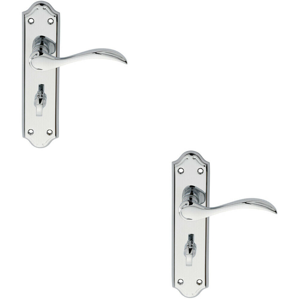 2x PAIR Curved Door Handle Lever on Bathroom Backplate 180 x 45mm Chrome