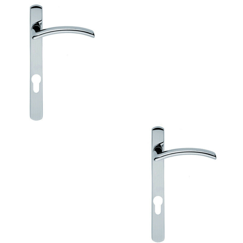 2x PAIR Arched Lever on Narrow Euro Lock Backplate 220 x 26mm Polished Chrome