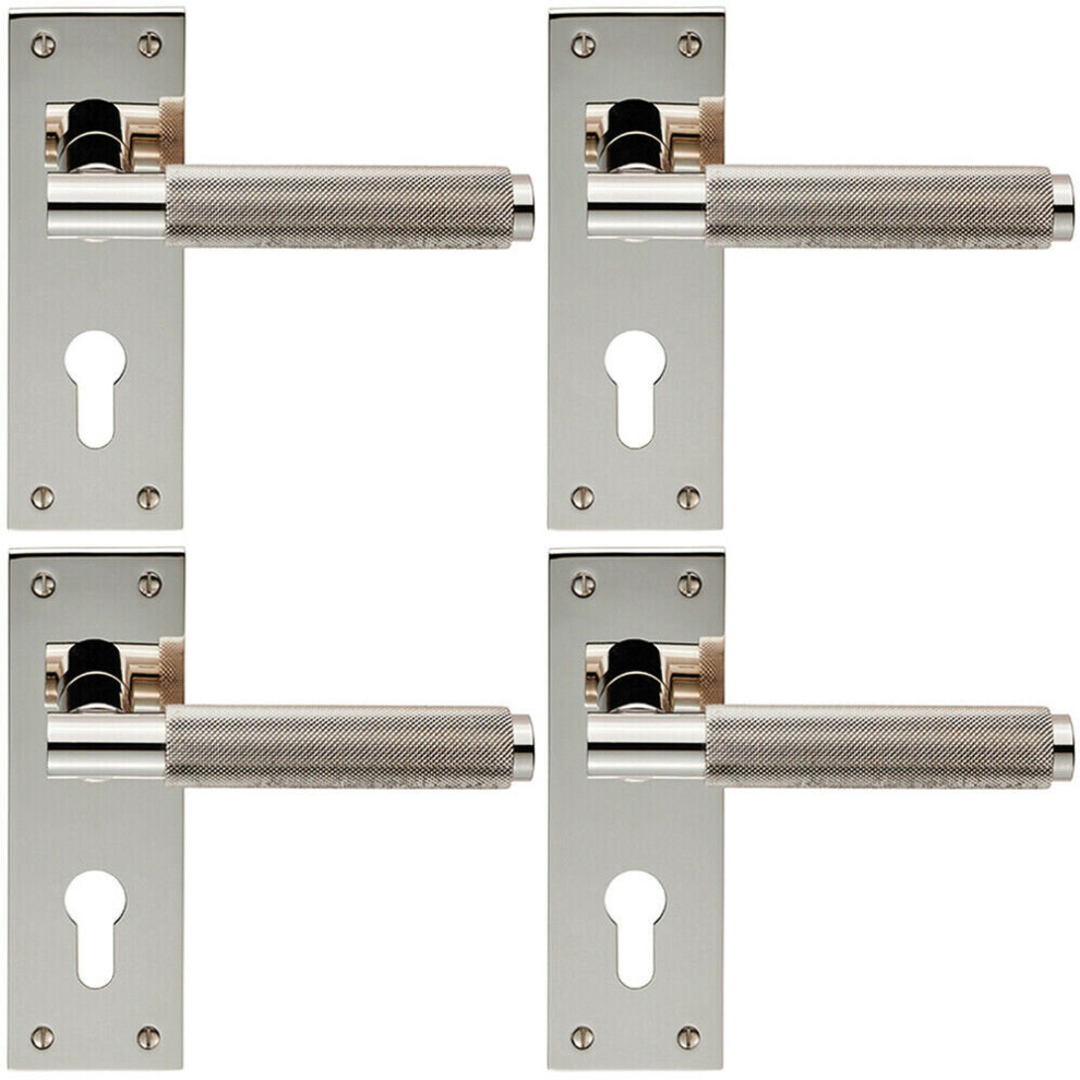 Loops 4X Pair Knurled Round Lever On Slim Euro Lock Backplate 150 X 50Mm Nickel