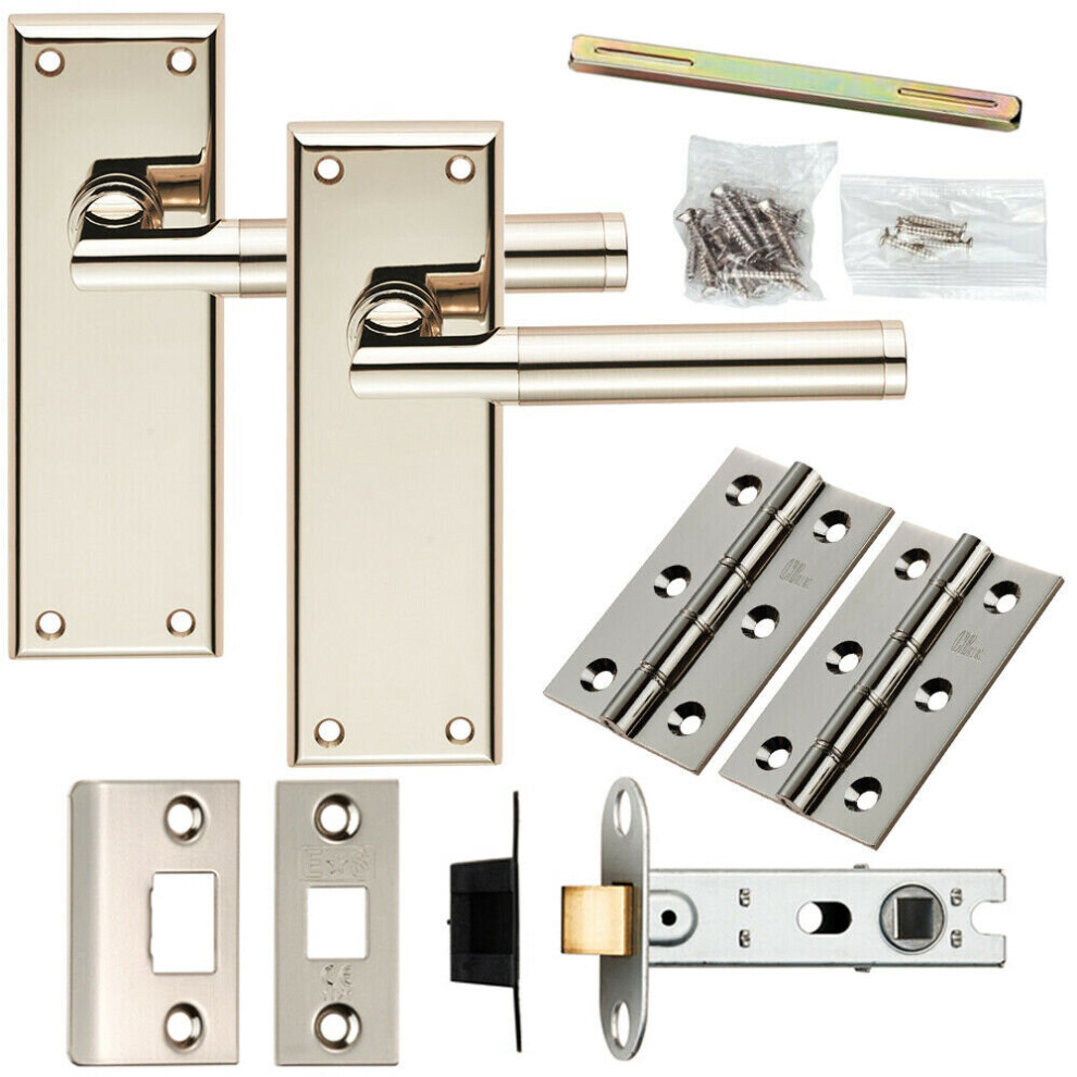 Loops Door Handle & Latch Pack Polished & Satin Nickel Round Section Lever Backplate