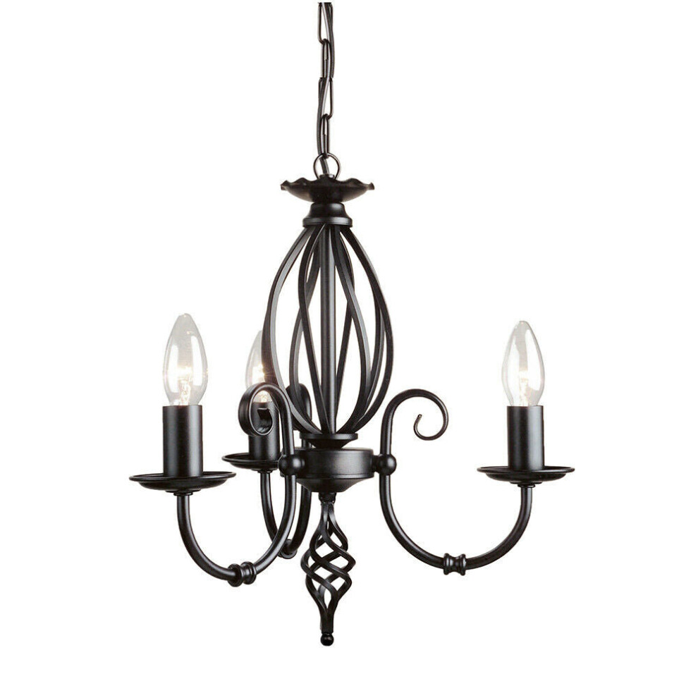 Loops 3 Bulb Chandelier Light Artisan Knot Twist Detail Black Led E14 60W