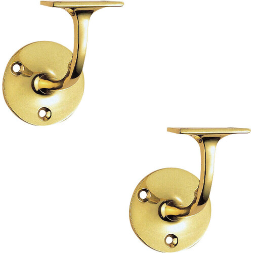Loops 2x Lightweight Handrail Bannister Bracket 72mm Projection Polished Brass