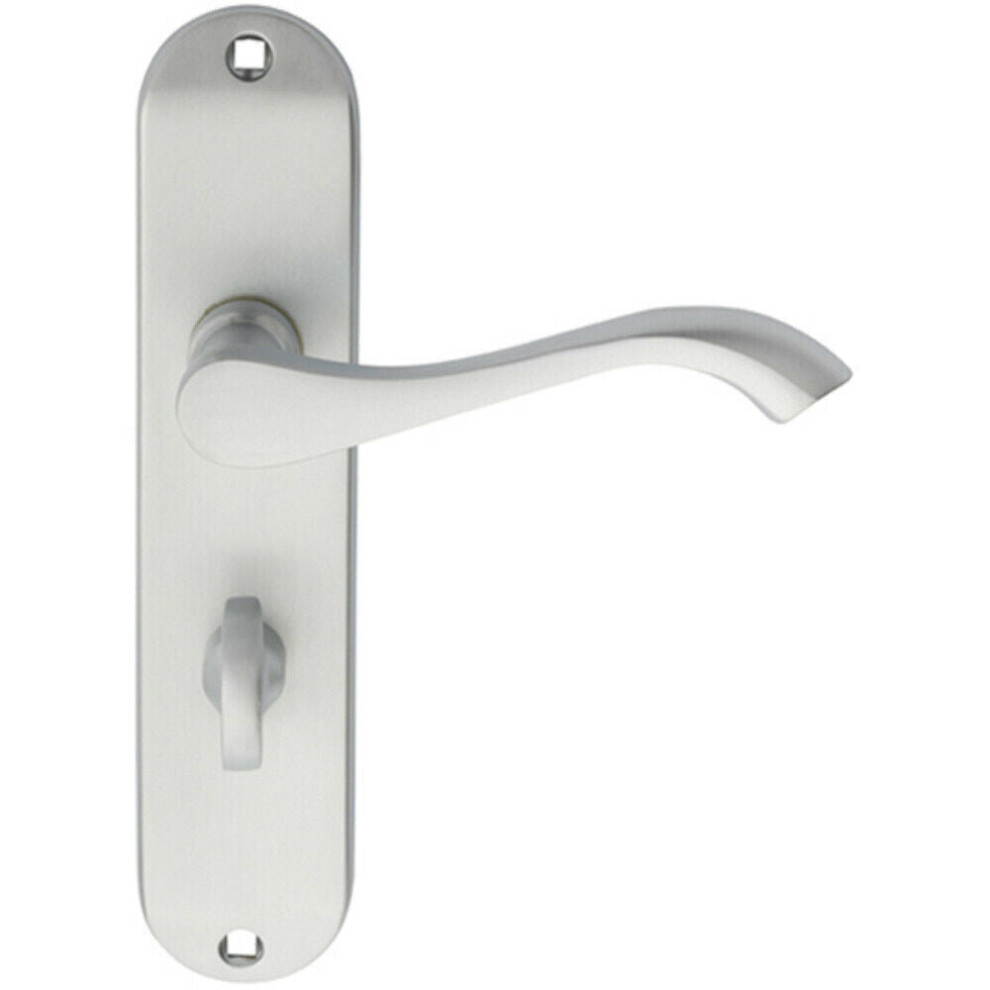 PAIR Curved Handle on Chamfered Bathroom Backplate 180 x 40mm Satin Chrome