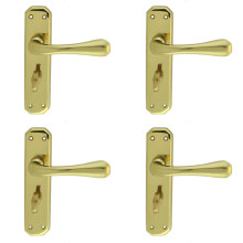 4x PAIR Heavy Duty Lever on Angular Bathroom Backplate 180 x 40mm Polished Brass